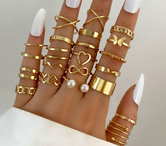 22 Piece Ring Set, Butterfly Design Alloy Jewelry for Women
