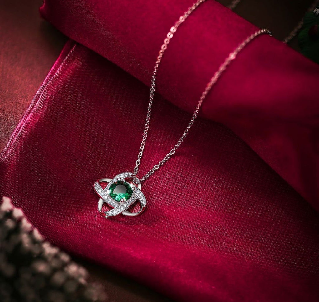 925 Silver Möbius Necklace, Emerald Diamond Jewelry Gift Set