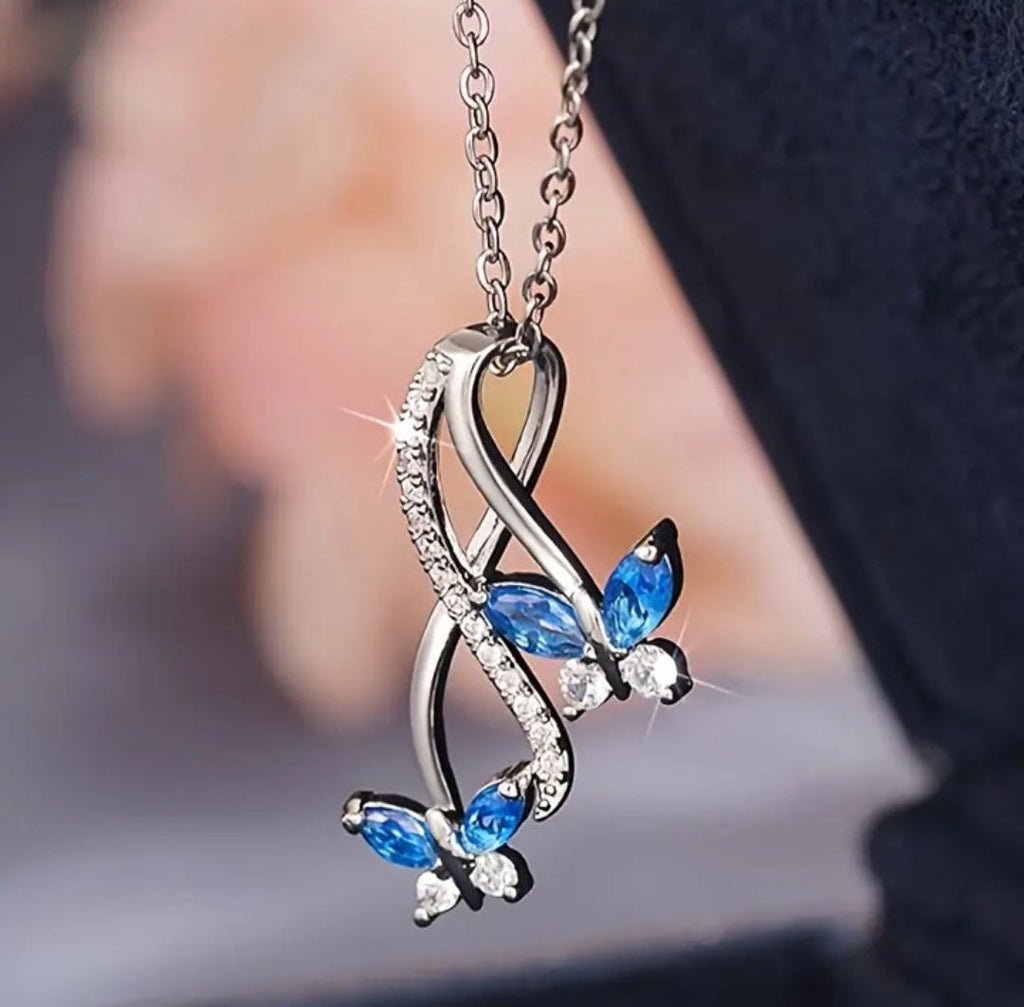 Twin Butterflies Infinity Pendant Necklace, Silver Plated Jewelry