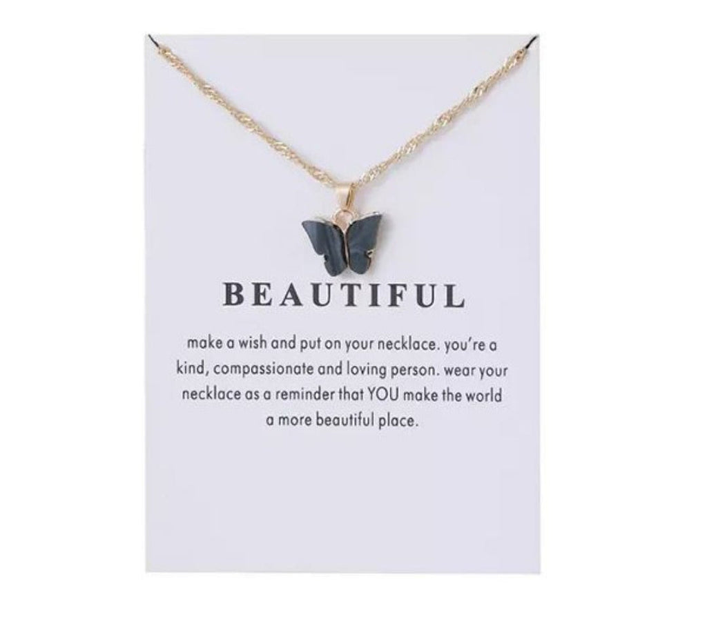 Black Butterfly Pendant Necklace, Fashion Jewelry