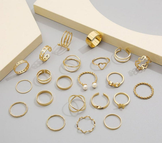 22 Piece Ring Set, Butterfly Design Alloy Jewelry for Women