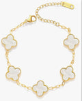 White and Gold Clover Bracelet, Lucky Symbol Jewelry